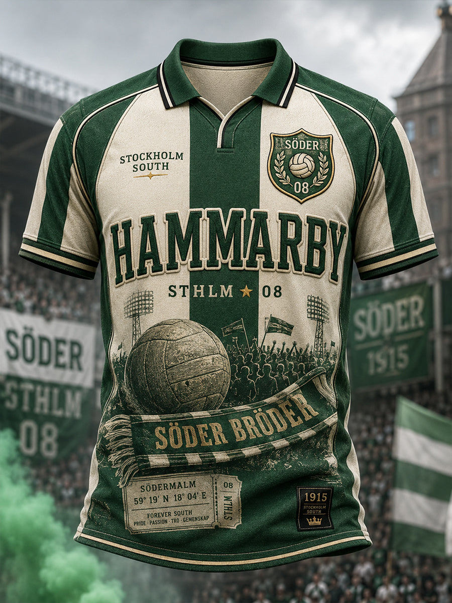Herrarnas svenska fotbollströja med Hammarby-tema för fans och älskare, kortärmad tröja
