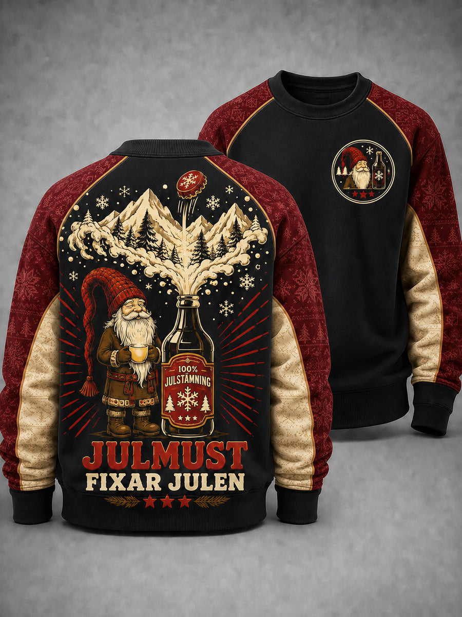 Herrtröja med svensk julkonsttryck, långärmad och rund hals