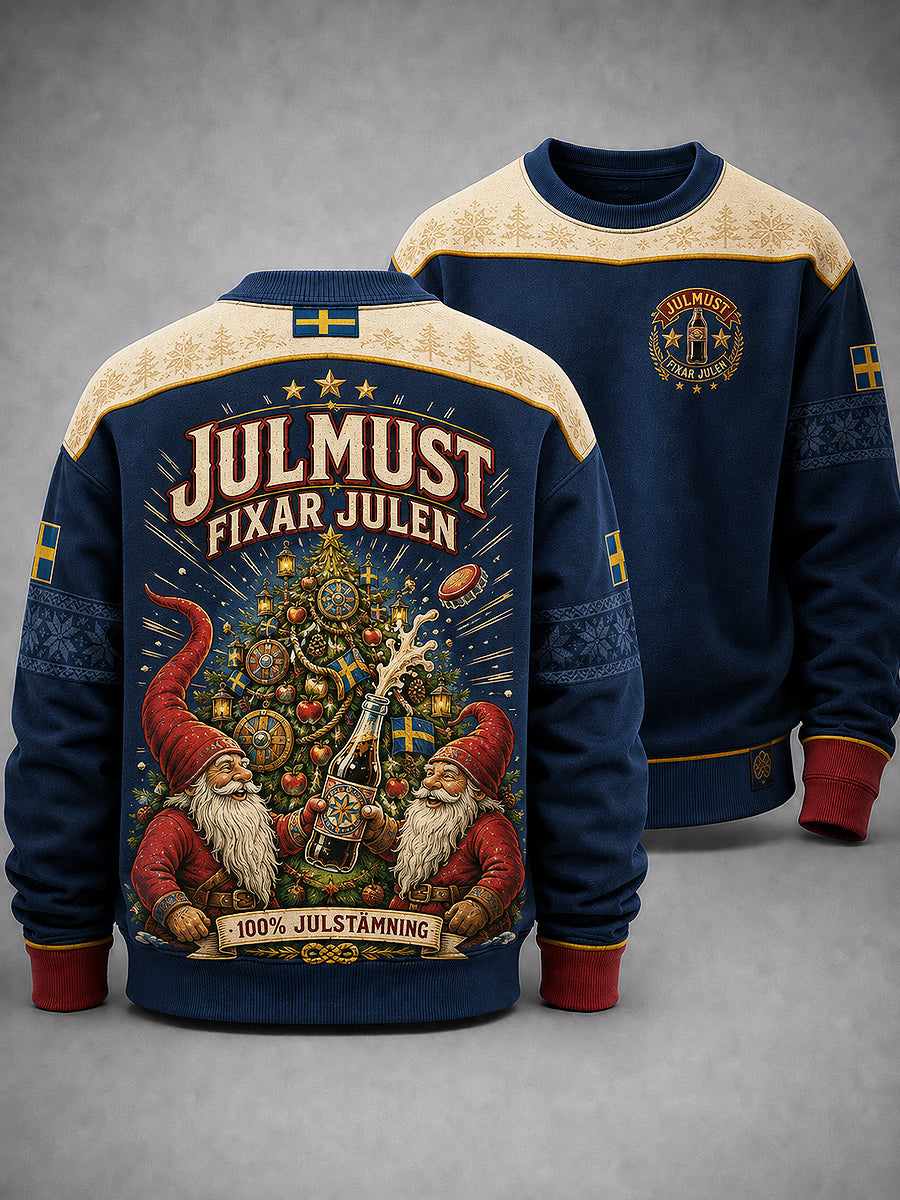 Herrtröja med svensk julkonsttryck, långärmad och rund hals