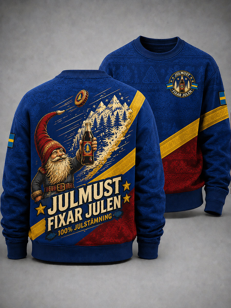 Herrtröja med svensk julkonsttryck, långärmad och rund hals