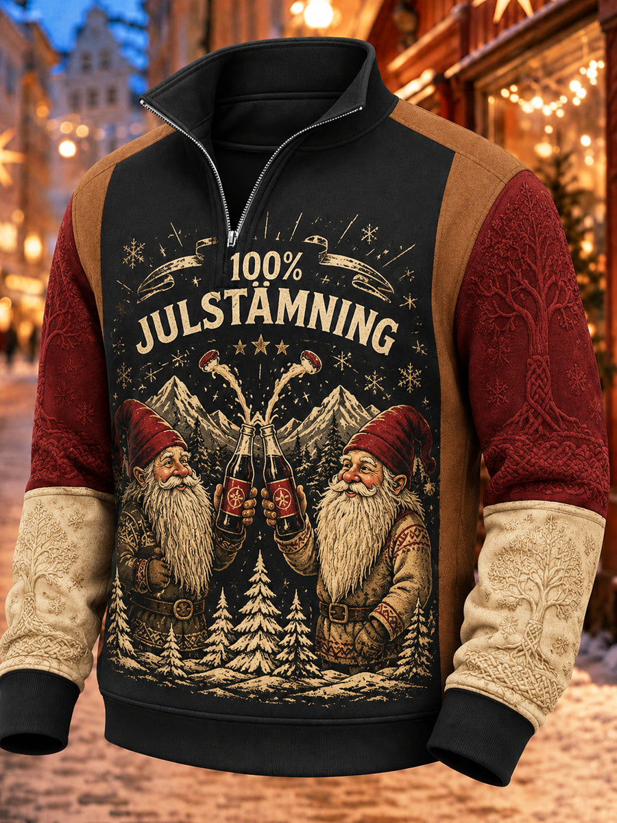 Svensk jultryckt casual sweatshirt med dragkedja för män