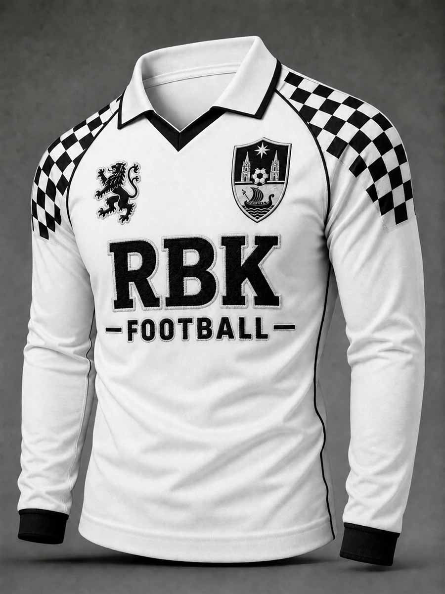 Retro RBK-fotballagets poloskjorte med grafisk trykk for menn