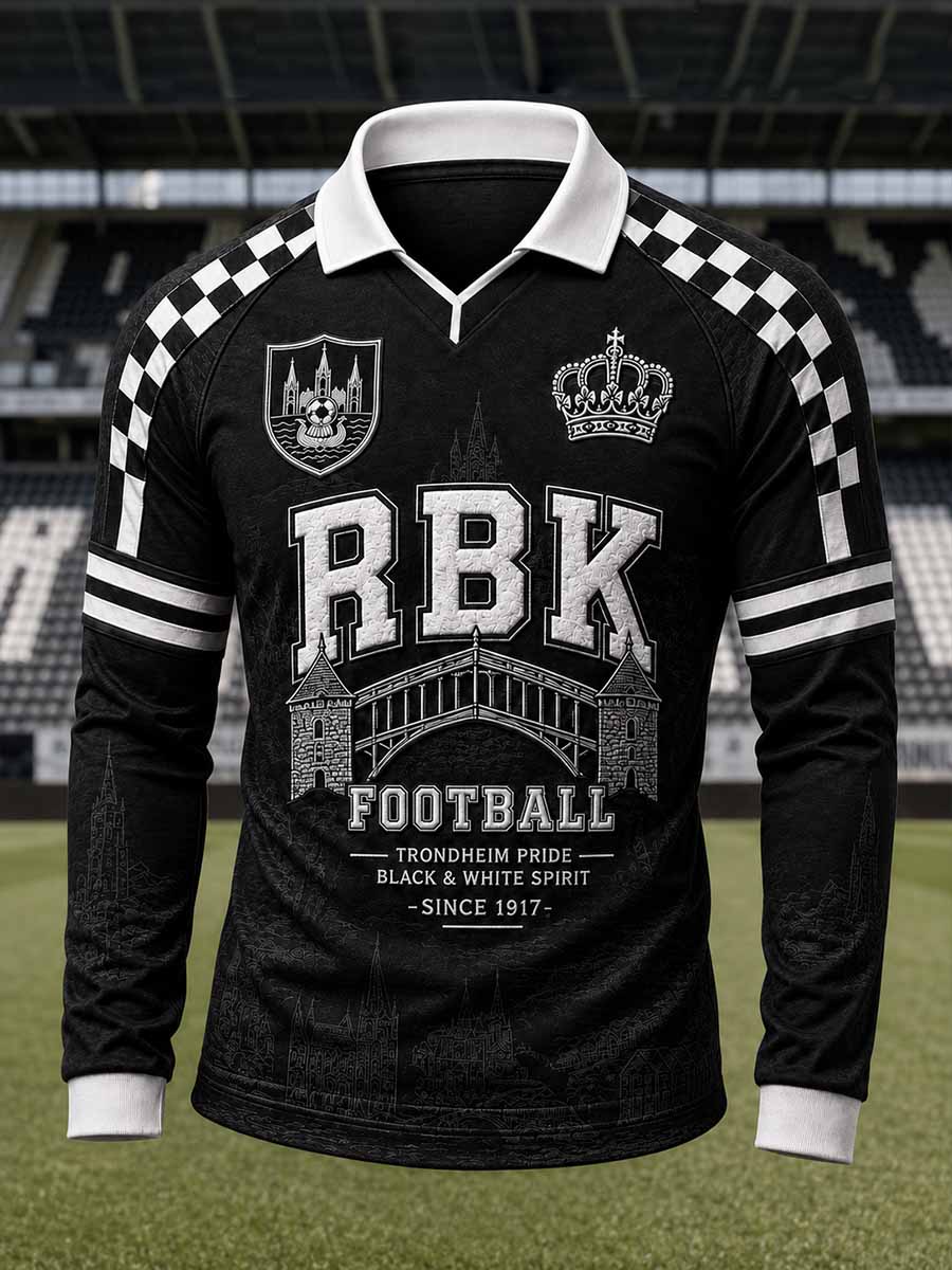 Retro RBK-fotballagets poloskjorte med grafisk trykk for menn