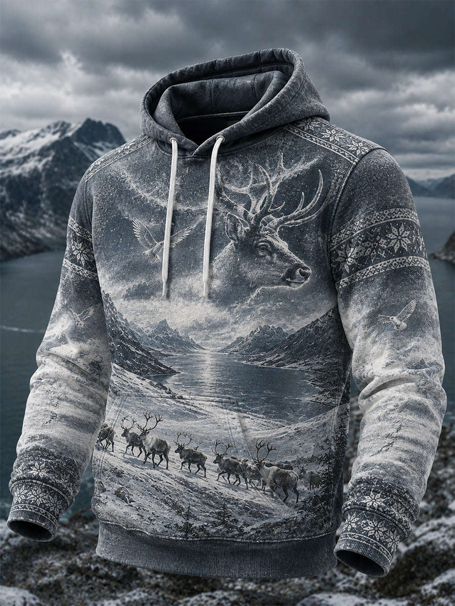 Retro nordisk konsttryck avslappnad bekväm hoodie