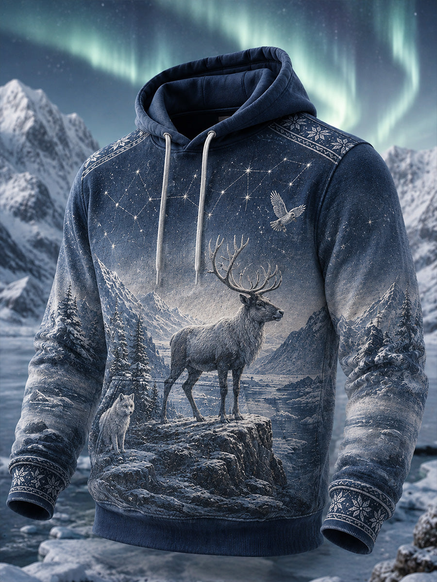 Retro nordisk konsttryck avslappnad bekväm hoodie