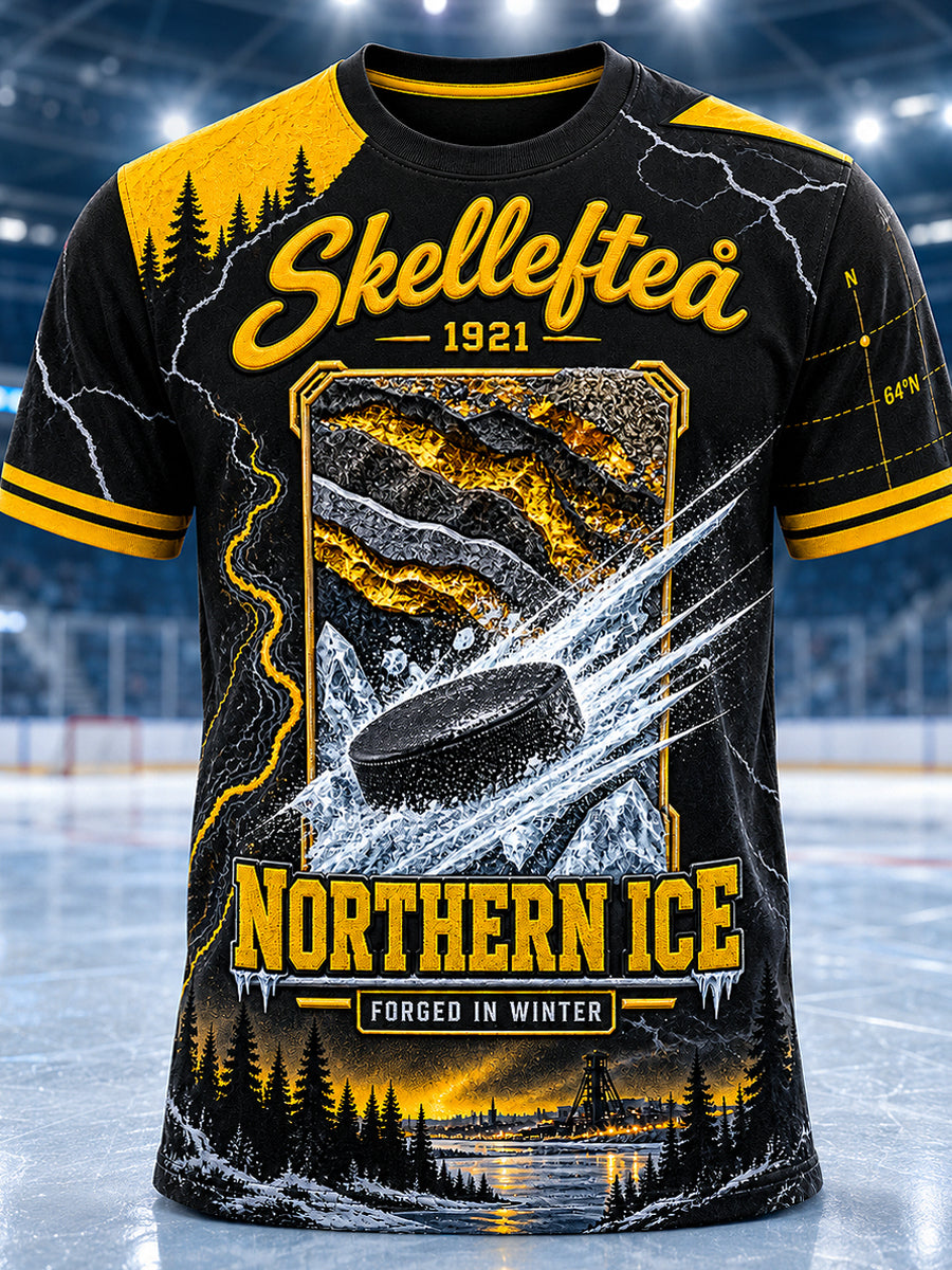 Herrskjorta med tryckt vintagemode från Skellefteå AIK, löst sittande kortärmad t-shirt
