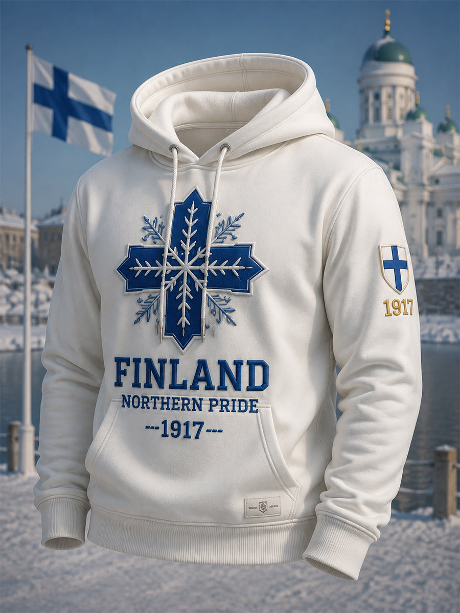 Miesten retro suomalainen itsenäisyyspäivän pitkähihainen huppari