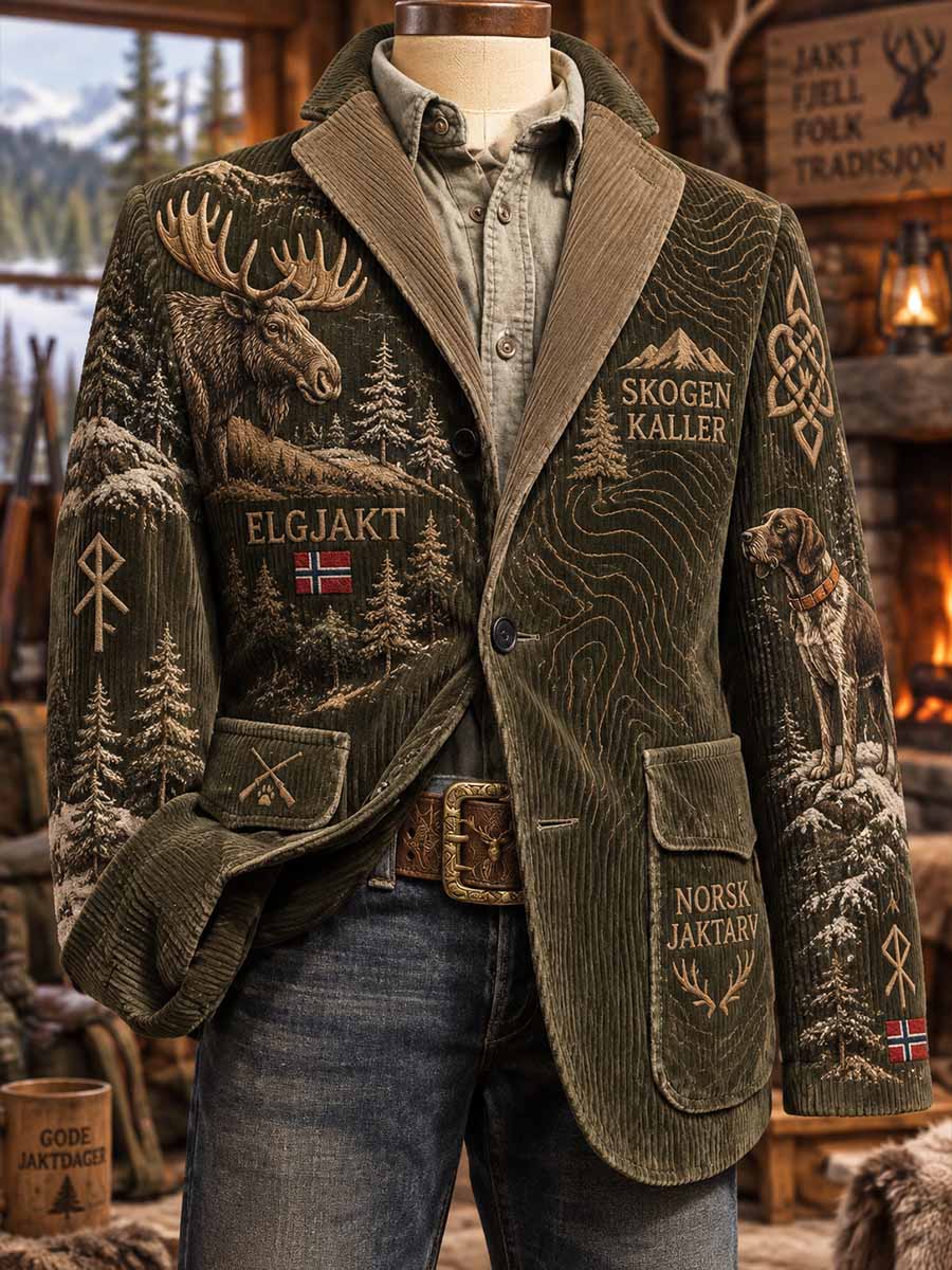 Menns vintage tradisjonell blazer med høstjaktmønster