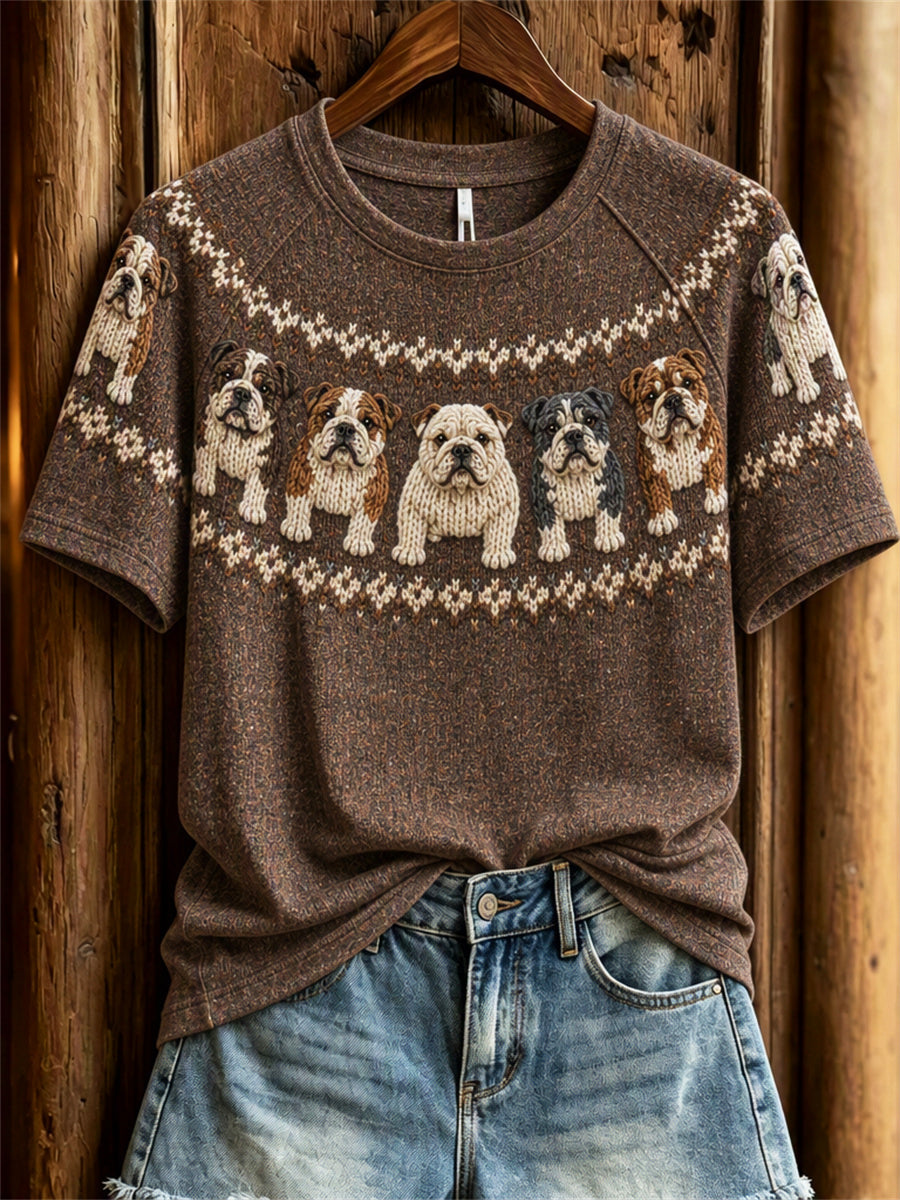 Damtröja i vintagestil med Bulldog-yoke och Isle-print, kortärmad