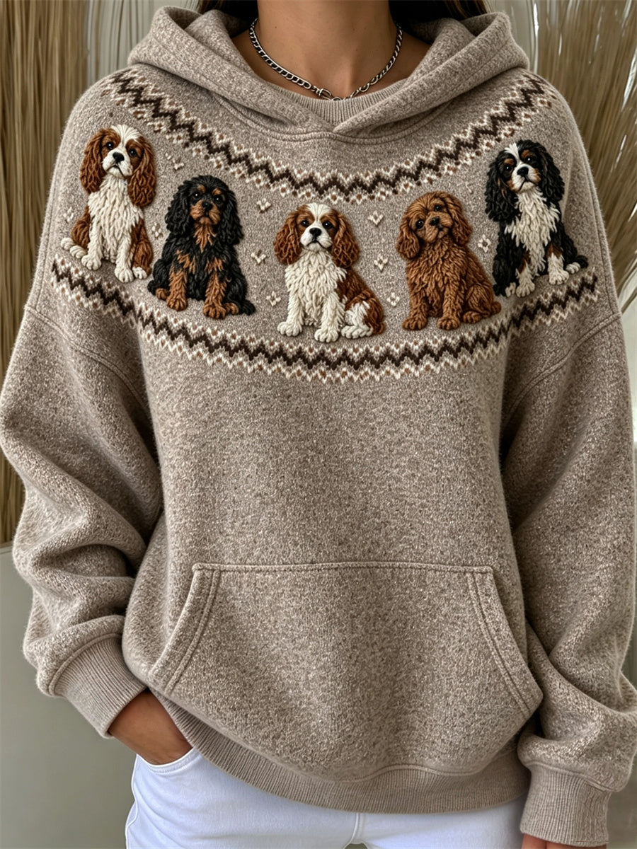 Kvinnlig vintage-hoodie med tryck av Cavalier King Charles Spaniels på Yoke Isle