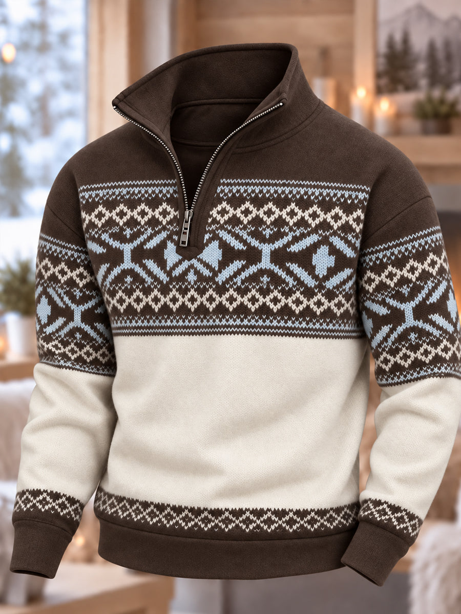 Nordiskt Norge-mönstrad zipphoodie för män