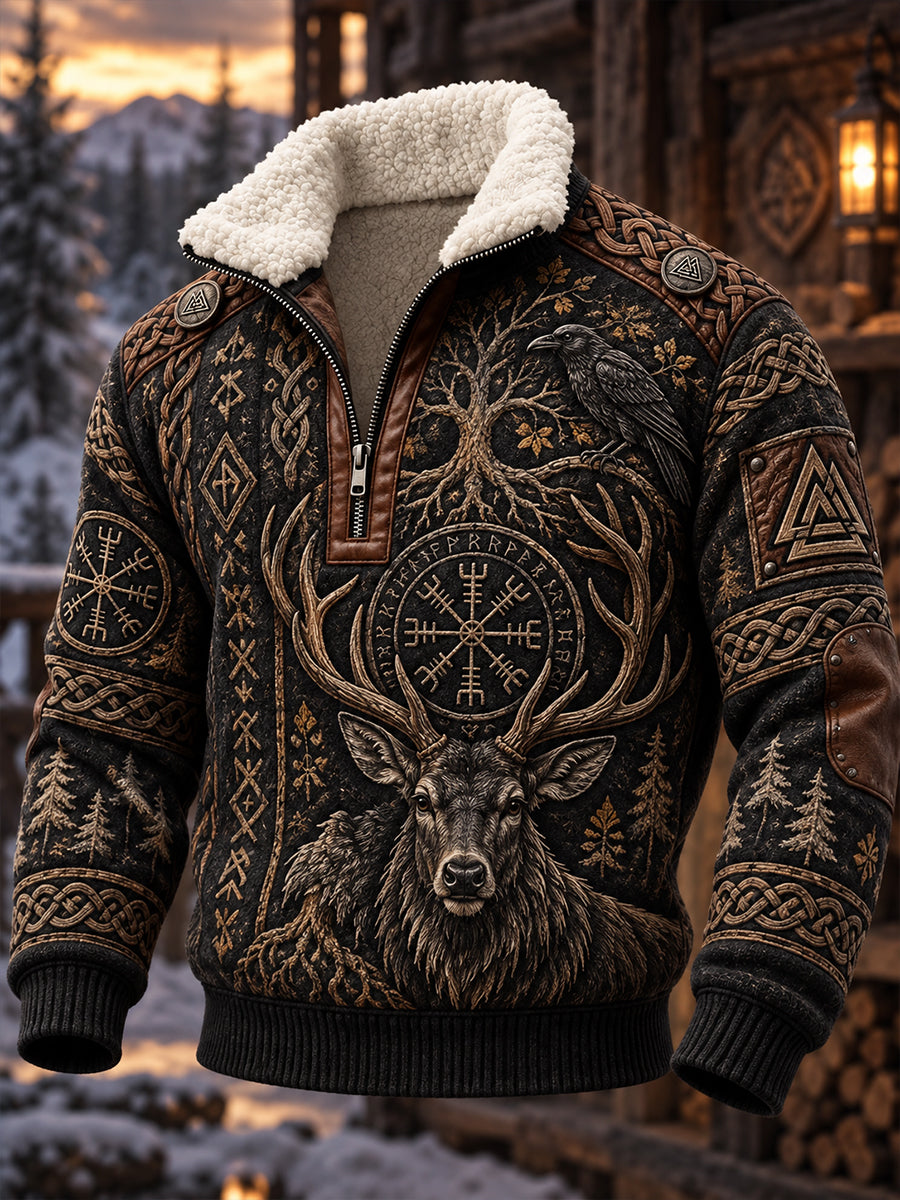Mäns vinterdjur Casual Fur krage Zip-Up Hoodie.