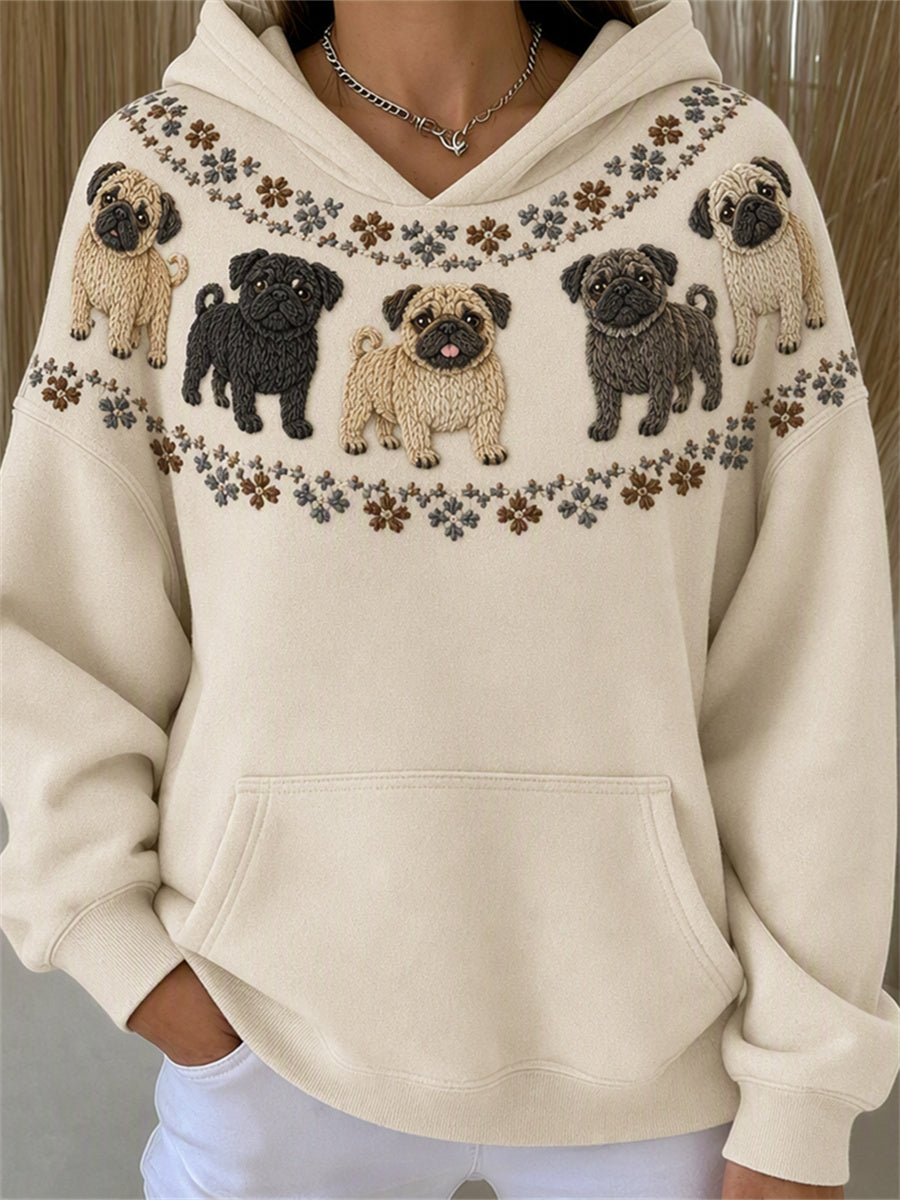 Kvinnors Pugghundar joke Isle Print Mysig Hoodie Print