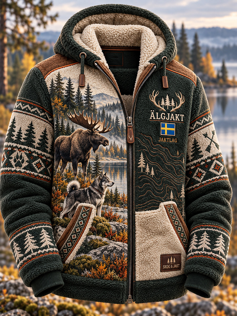 Mäns svensk jaktsäsong Fleece-Lined Hooded Jacka
