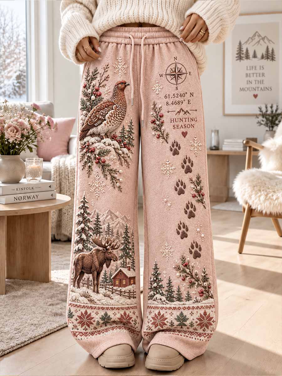 Kvinners vintage bukser med jaktseongs-mønster