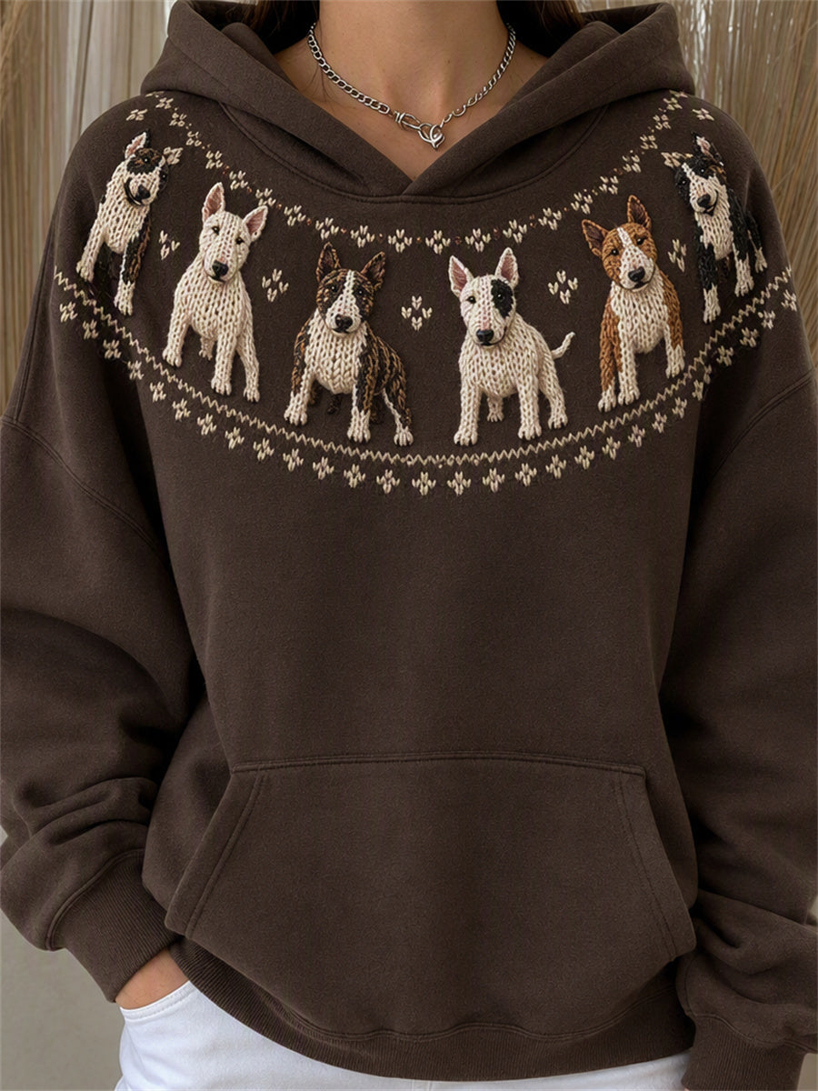 Kvinnors Vintage Tjur Terrier hundar Joke Isle Print Mysig Hoodie Print