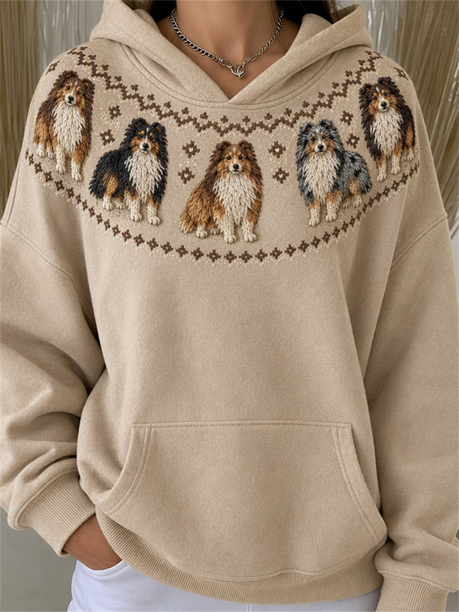 Kvinnors Vintage Shetland Sheepdogs Yoke Isle Print Mysig Hoodie.