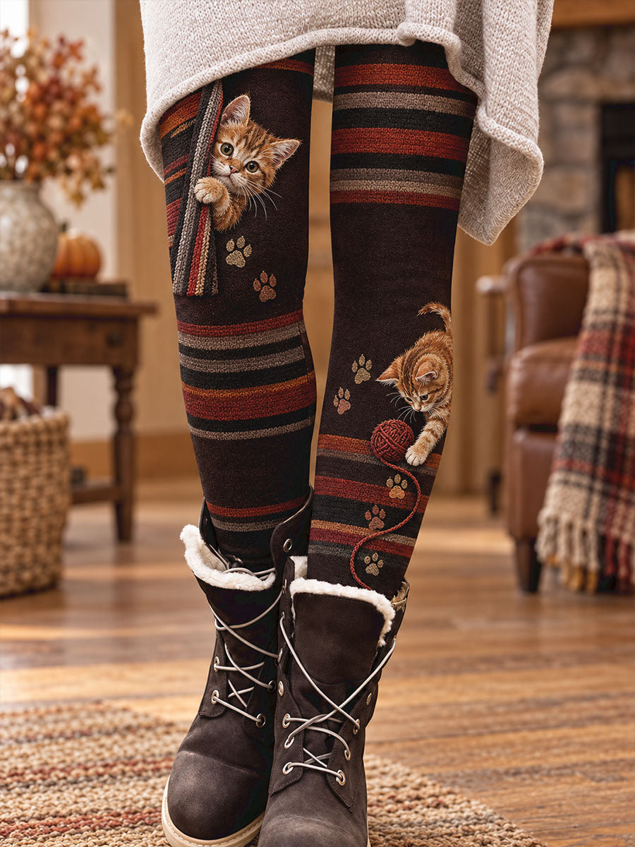Kvinnor fall / Vinter djur tassar Floral konst Printed Leggings