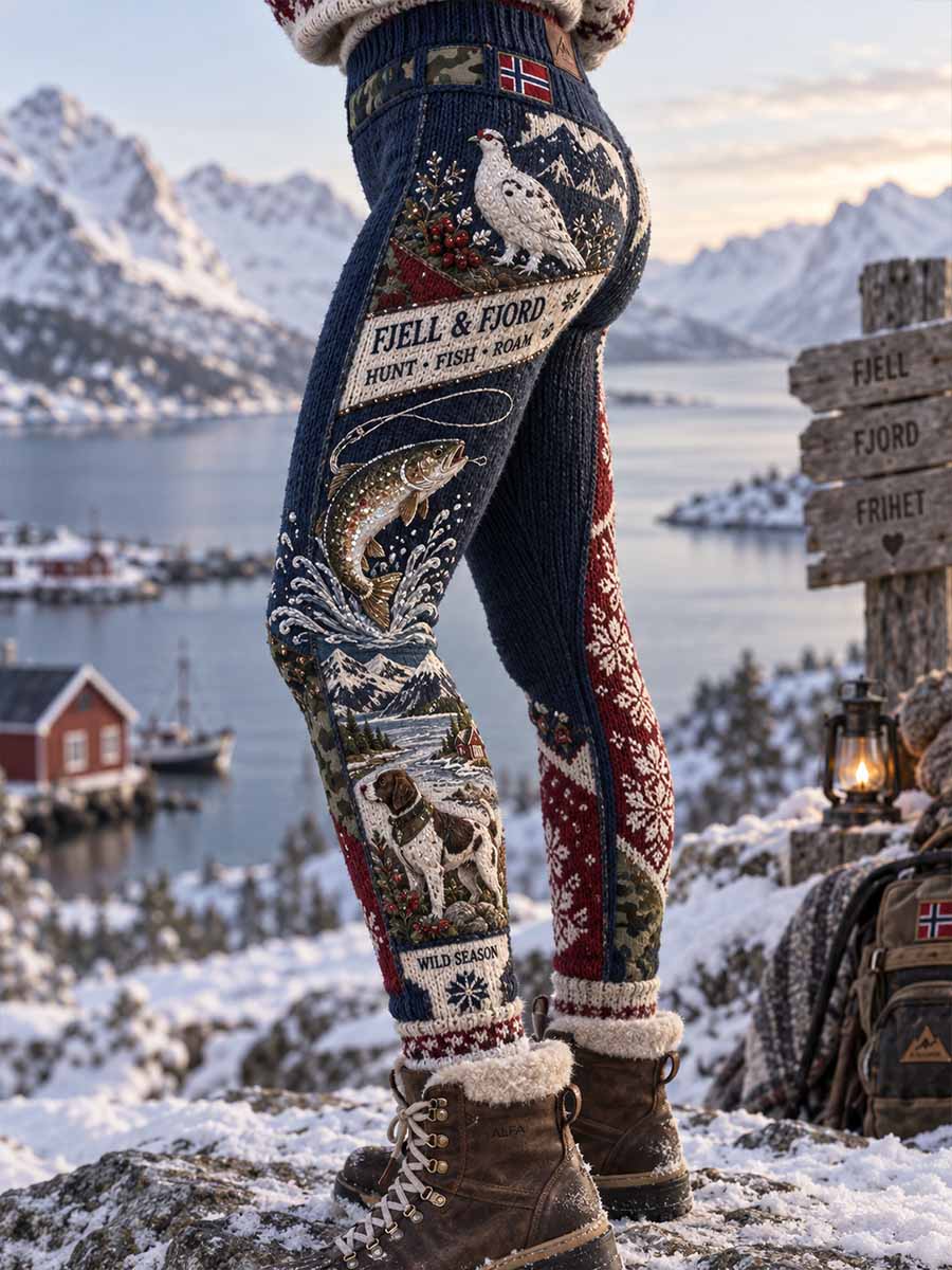 Kvinners vintageleggings med jaktsesongmønster
