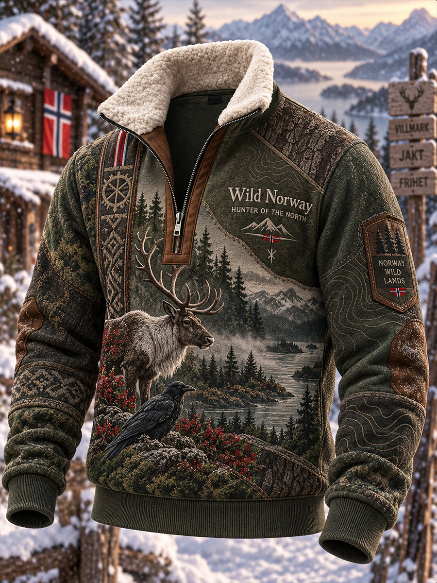 Herrens norske jaktsesongsfleeceforede halvglidelås-sweatshirt