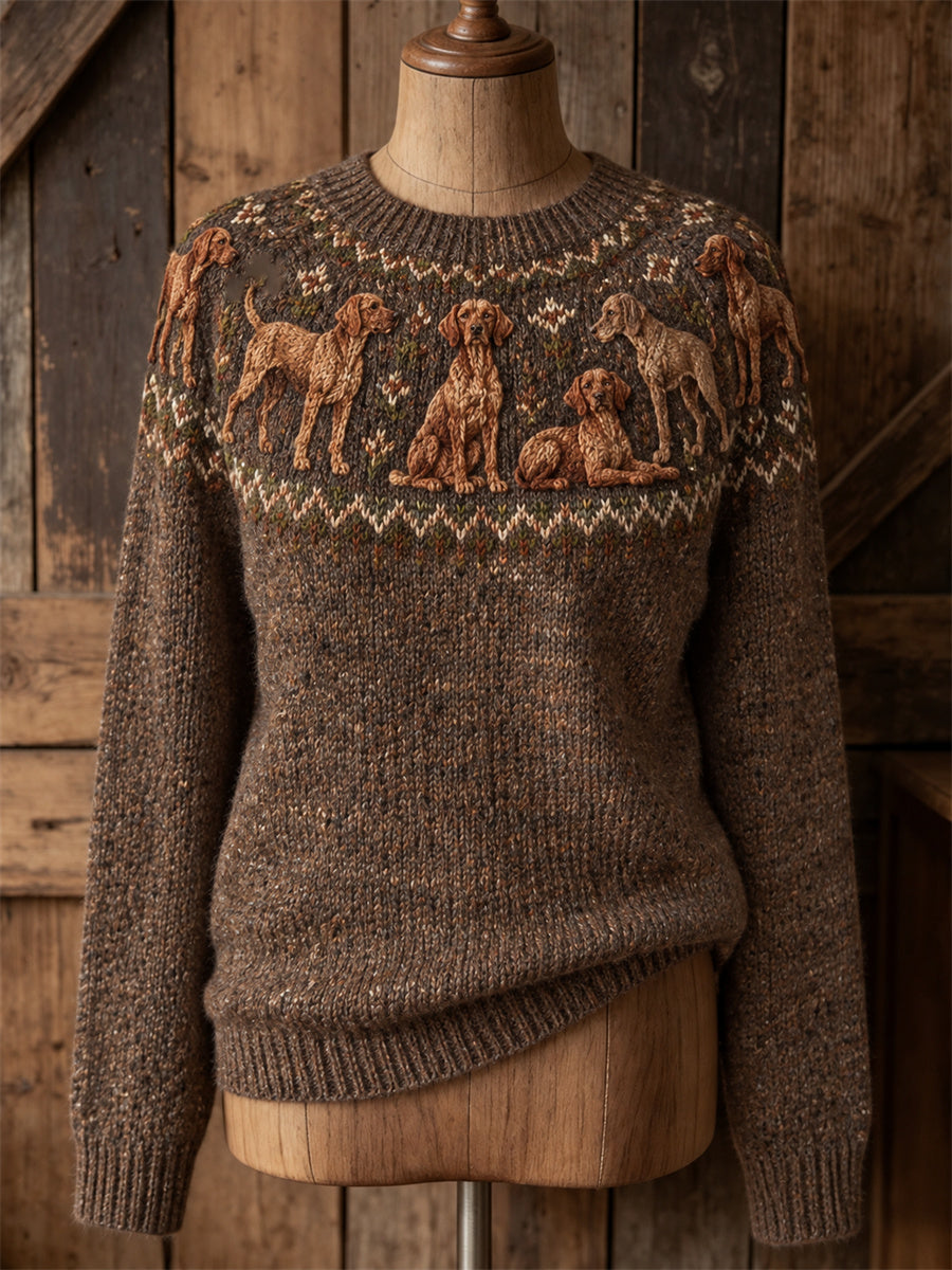 Kvinnors Vintage Vizsla hundar Yoke Isle Print besättning hals tröjar