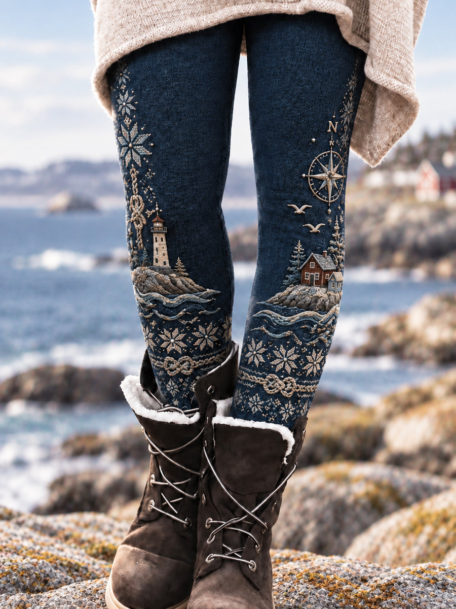 Kvinnors Nordiska Retro Kustkultur Klassiska Leggings