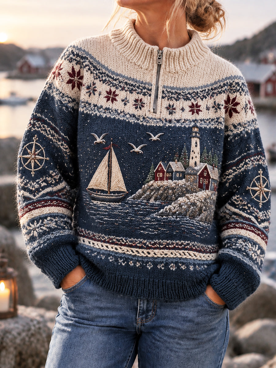 Kvinnors nordiska Retro kust-Inspirerad Classic Patchwork Sweatshirt