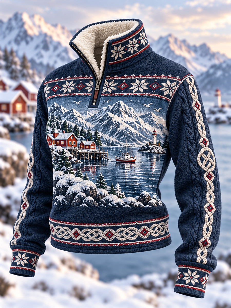 Dams jacka med pälskrage i nordisk vinterstil