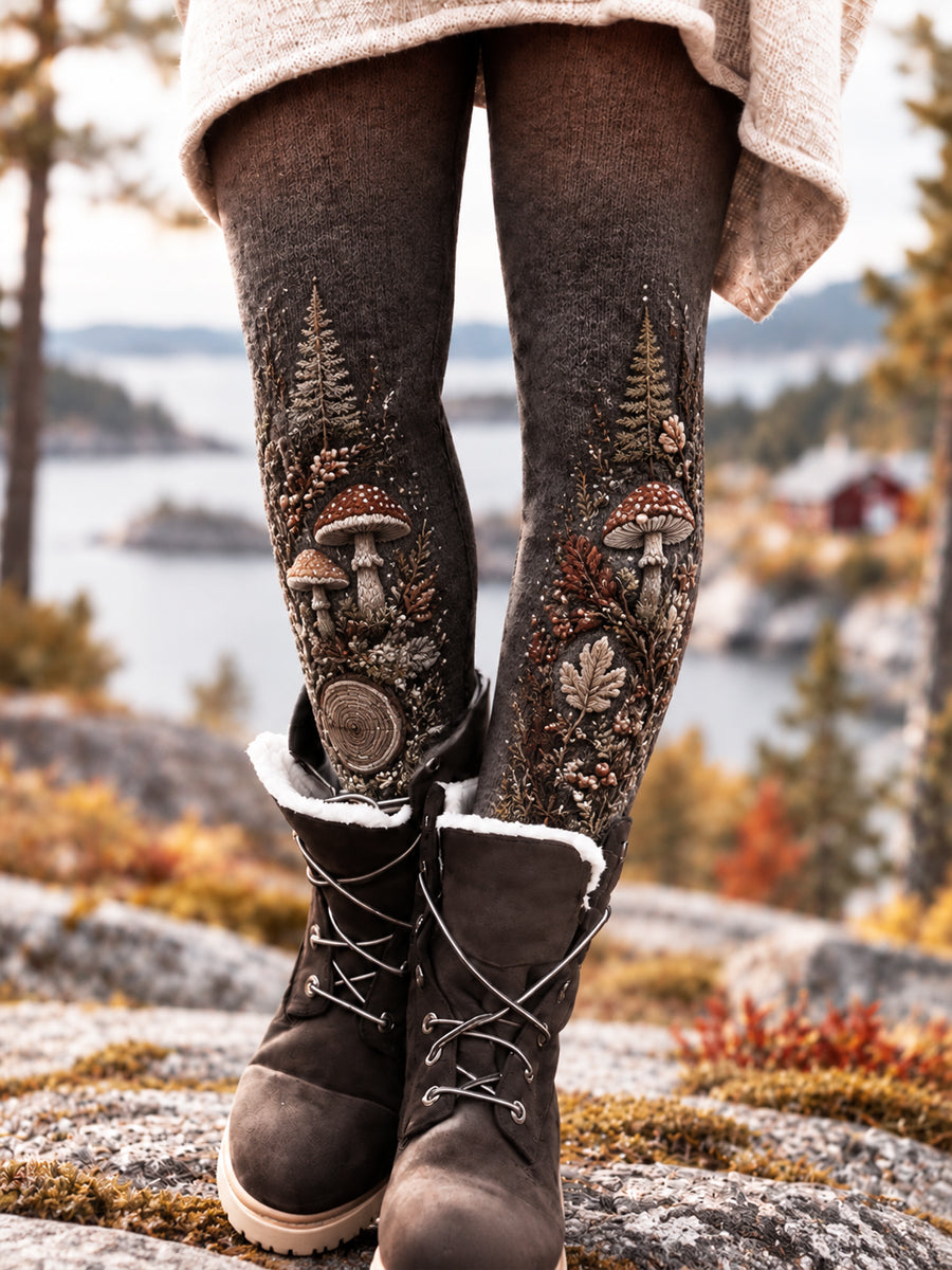 Kvinnor Retro Nordic Forest Svamp Gradient Leggings