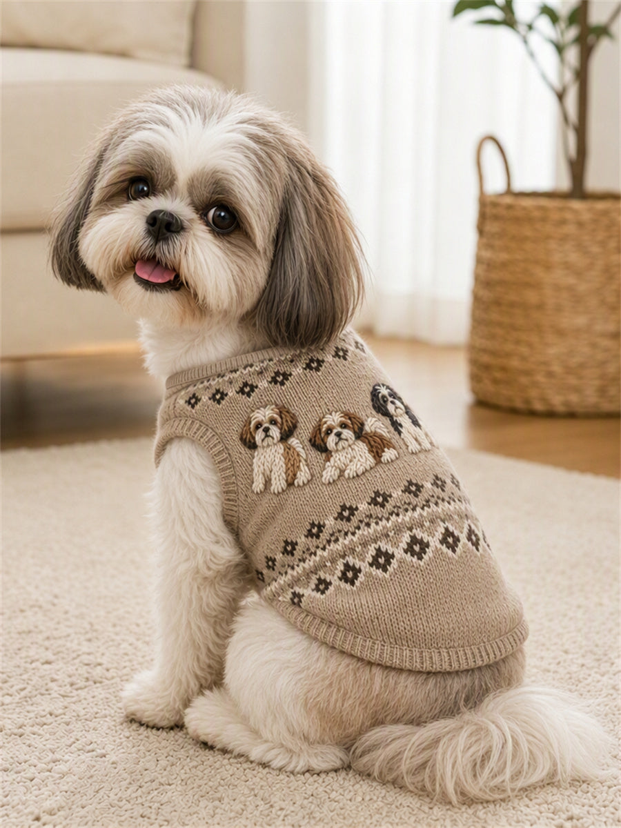 Vintage Shih Tzu Dogs Isle Mönster Skriv ut Husdjur ärmlösa västa