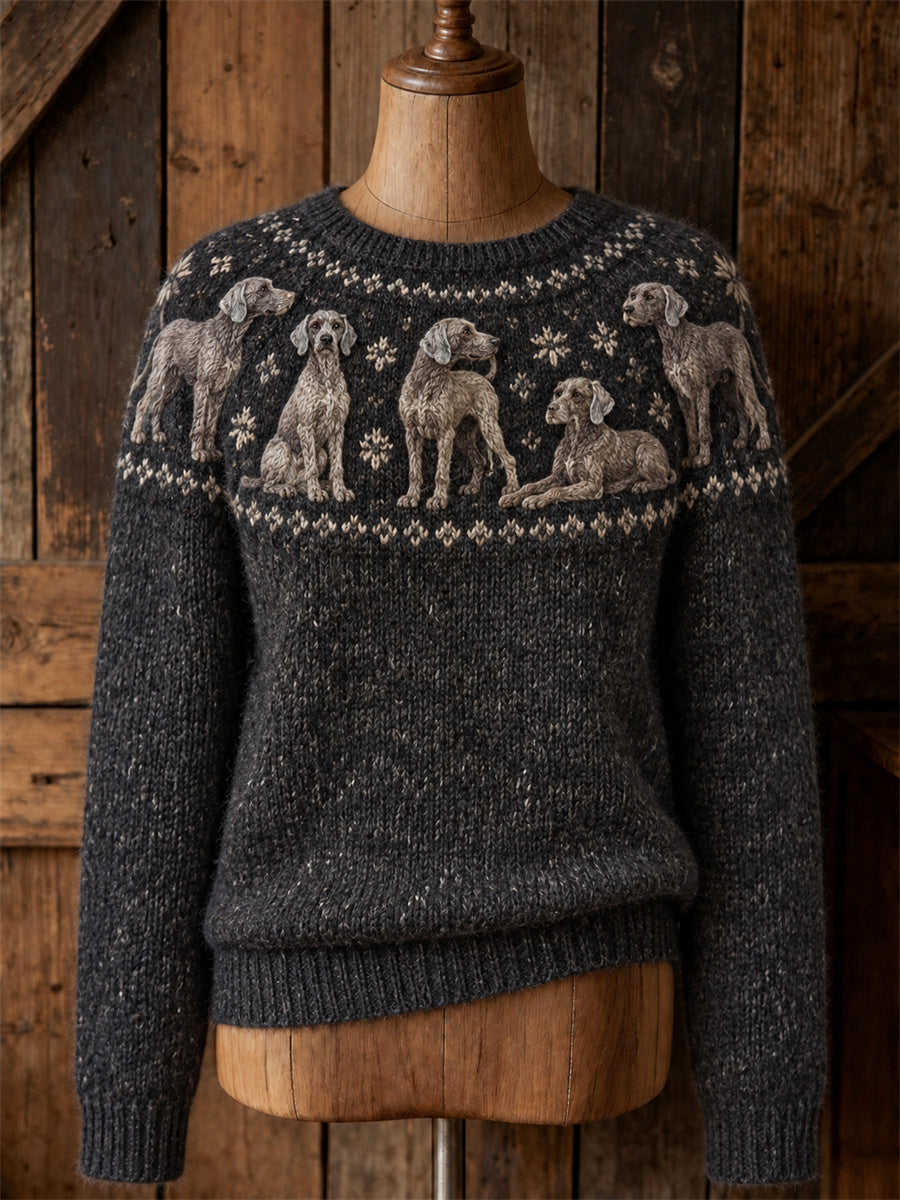 Kvinnors Vintage Weimaraner hundar Yoke Isle Print besättning hals tröjar