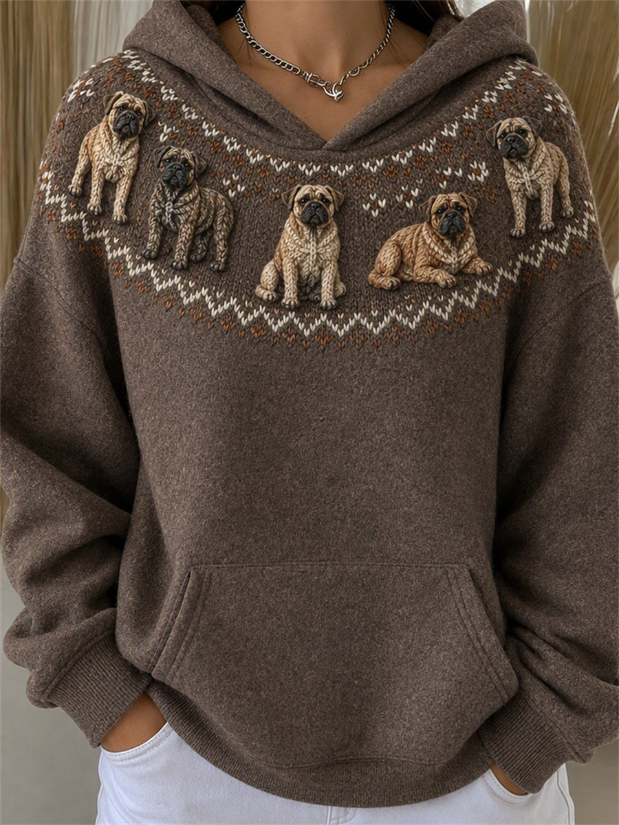 Kvinnors Vintage Mastiff hundar Yoke Isle Print Mysig Hoodie Print