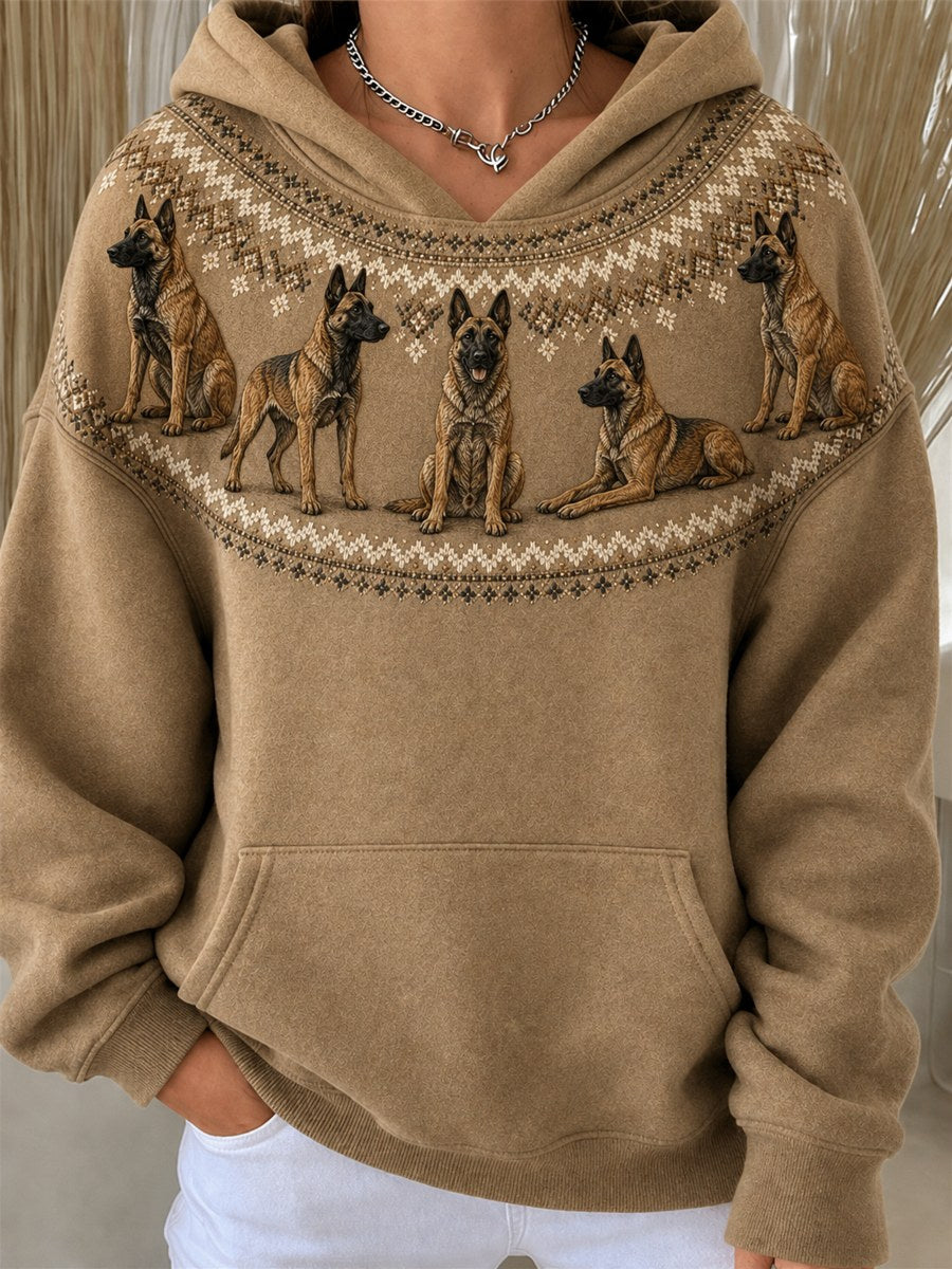 Kvinnors Vintage tyska Shepherd hundar Yoke Isle Skriv ut Mysig Hoodie.