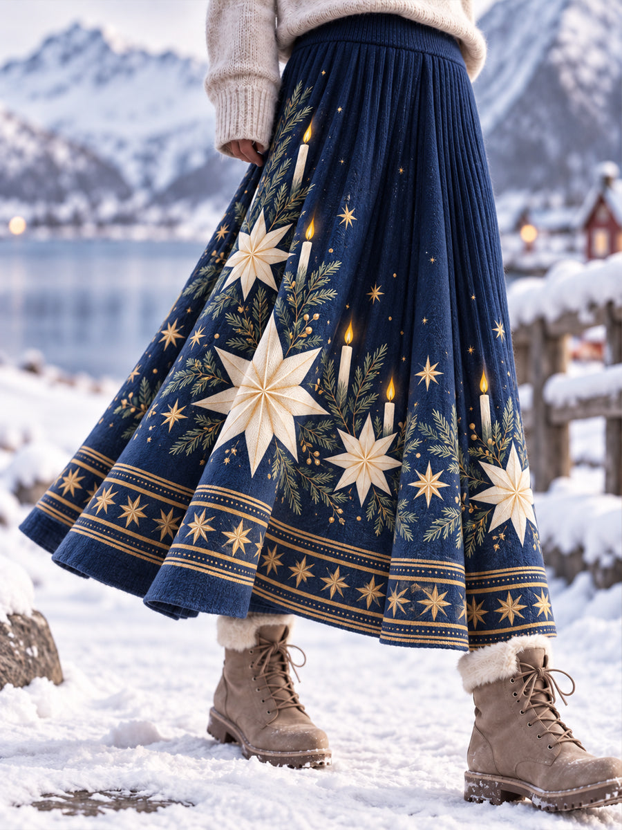 Damer Retro Luciadagsklassisk A-linjekjol med ljuslykta