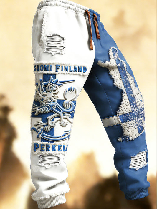 Mäns finländska lappverkligad Tryck Casual Sweatbyxor Byxor