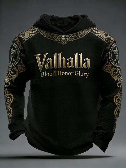 Herrens Valhalla vaffelhettegenser i vikingstil Valhalla