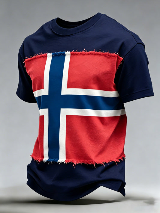 Herregenser med kunsttrykk i norsk flaggs farger