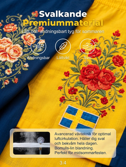 Herrkläder Retro Svenska Midsommar Folk Floral Bomull-Linne Korta Byxor