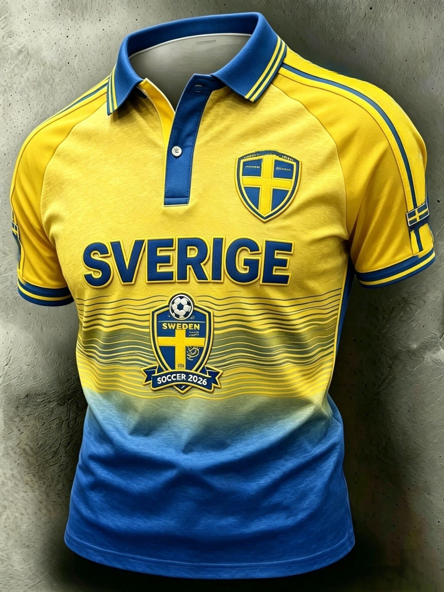 Retro svensk fotbollsstil 2026 lappad luftig pikétröja