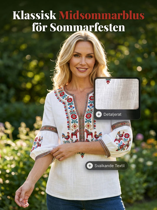 Kvinnors Vintage-stil svensk midsommar-Inspirerad bomull-Line blus