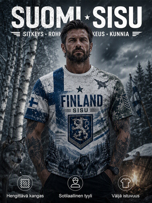 Miesten Sisu Kulttuuriperintö Taide Print T-paita (Suomi Veteran)