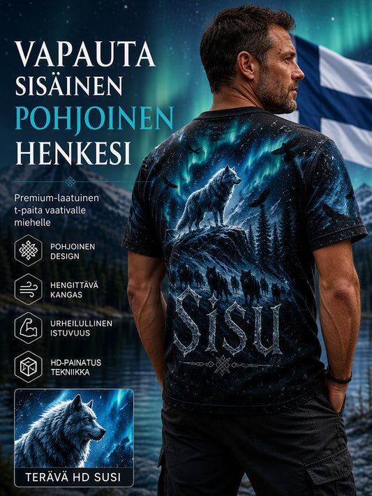 Miesten suomalainen veteraani Sisu Element -taidetuloste T-paita