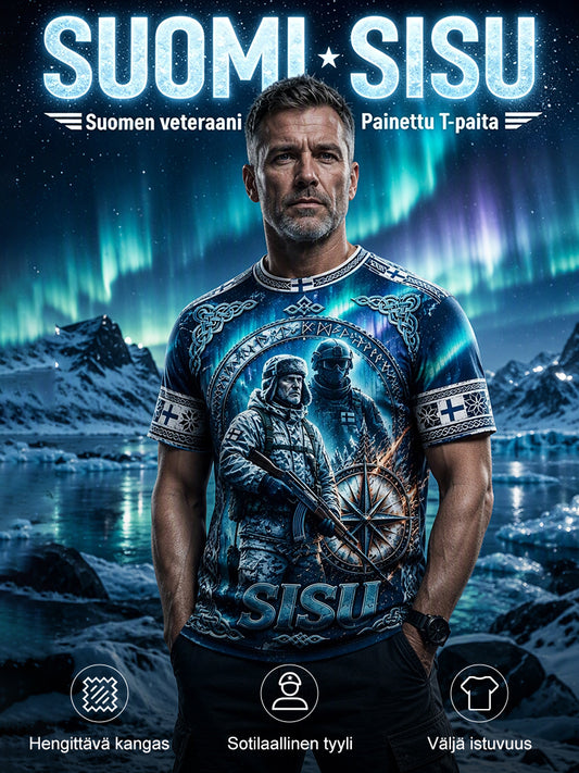 Miesten suomalainen Veteran 'Sisu' Tulosta Casual ShortSleeved T-paita