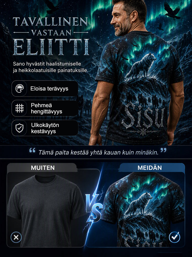 Miesten suomalainen veteraani Sisu Element -taidetuloste T-paita