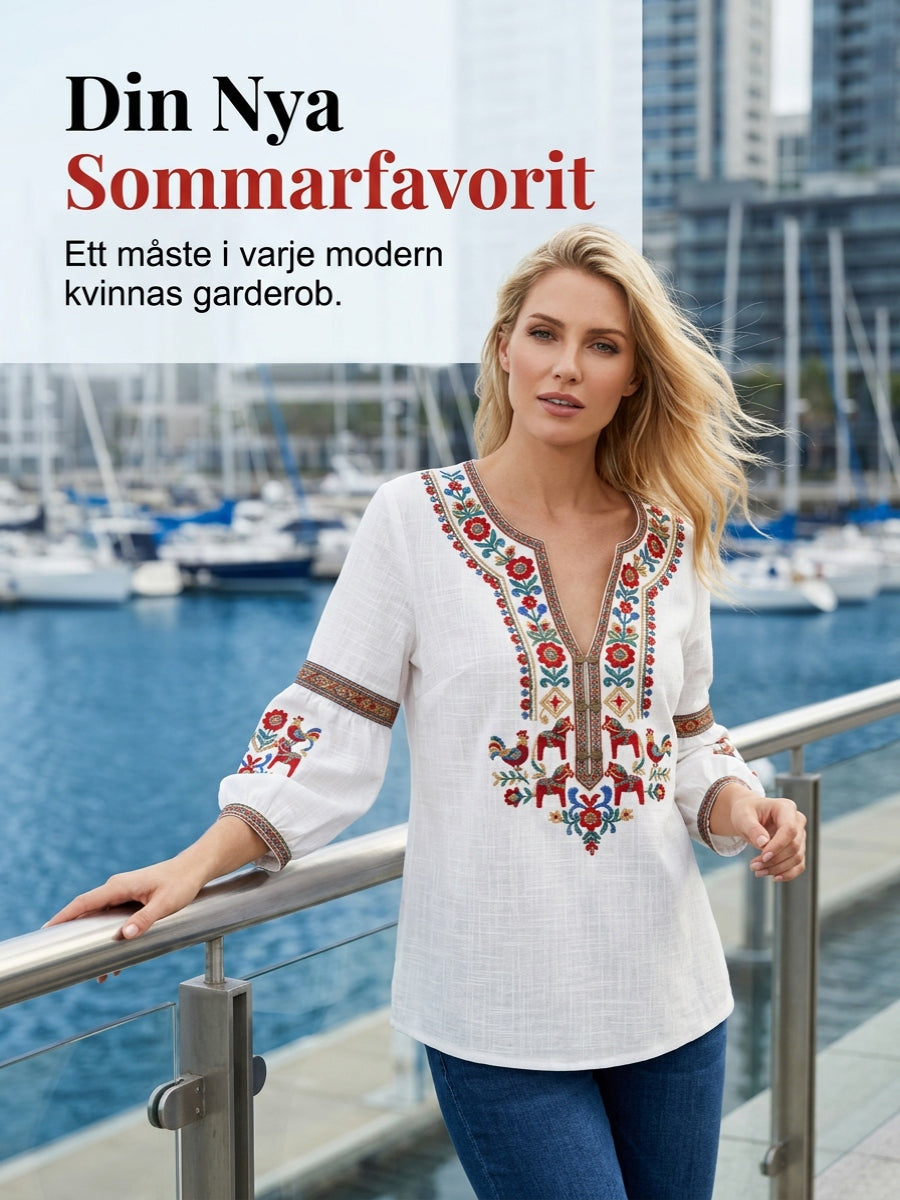 Kvinnors Vintage-stil svensk midsommar-Inspirerad bomull-Line blus