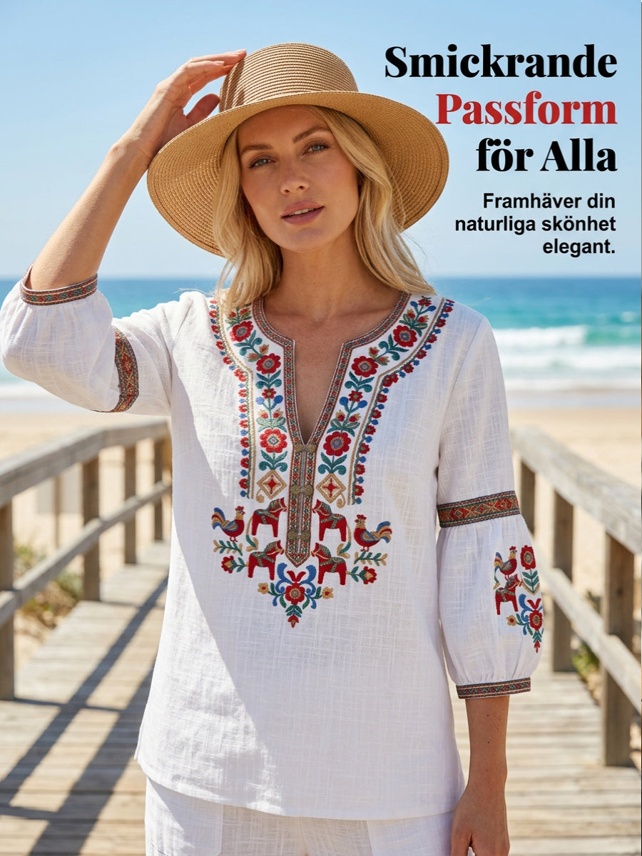 Kvinnors Vintage-stil svensk midsommar-Inspirerad bomull-Line blus