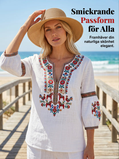 Kvinnors Vintage-stil svensk midsommar-Inspirerad bomull-Line blus