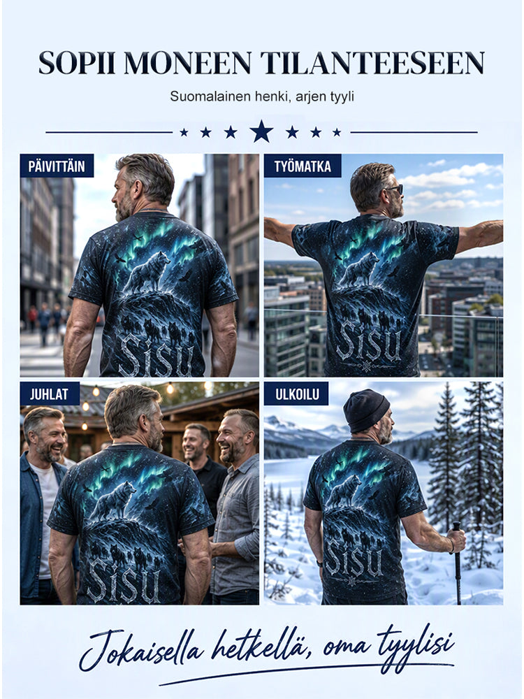 Miesten suomalainen veteraani Sisu Element -taidetuloste T-paita