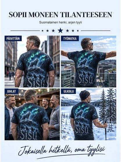 Miesten suomalainen veteraani Sisu Element -taidetuloste T-paita