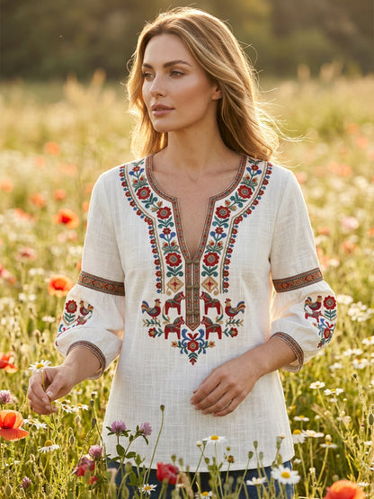 Kvinnors Vintage-stil svensk midsommar-Inspirerad bomull-Line blus